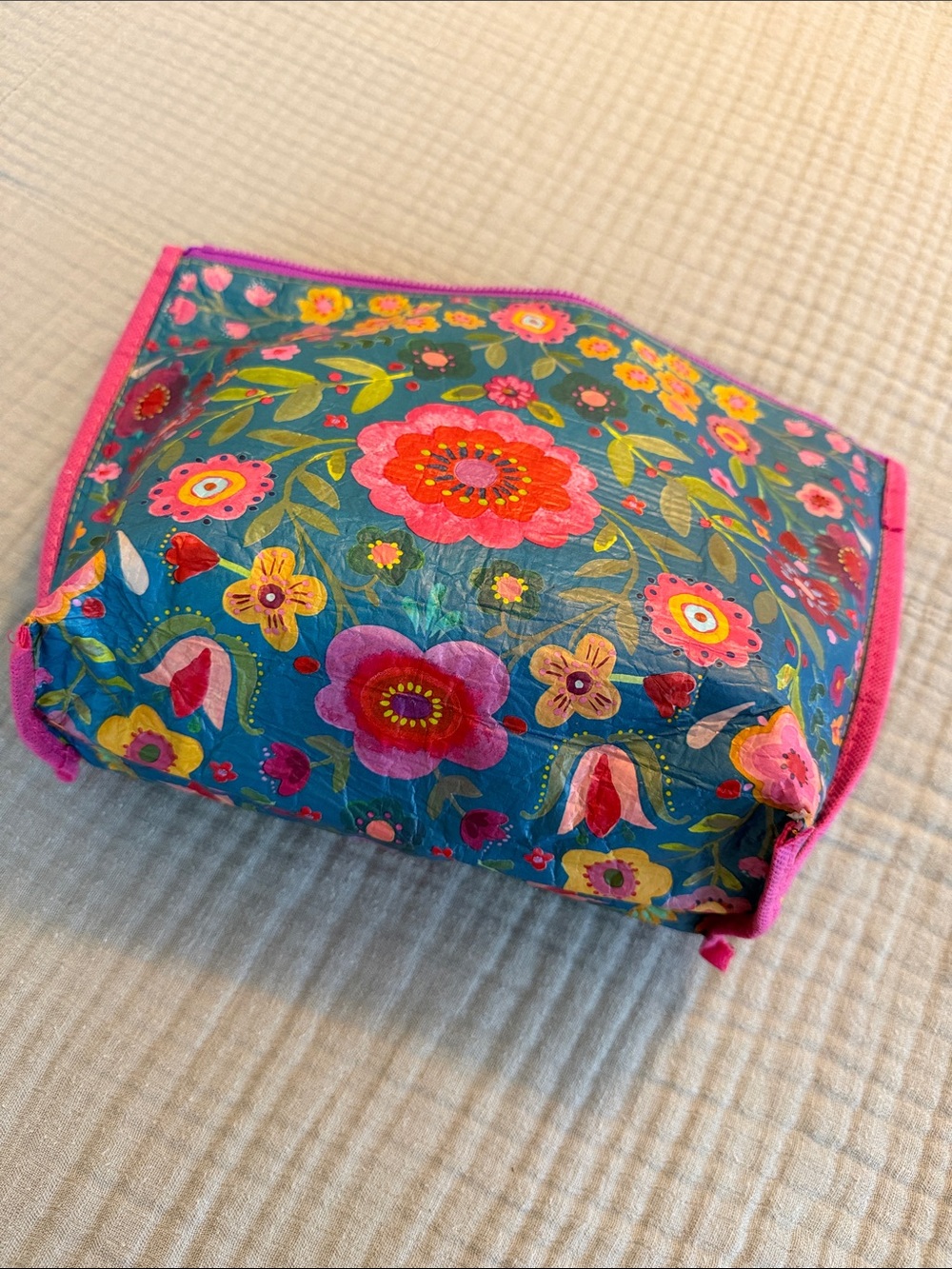 NATURAL LIFE Reversible Floral Zippered Pouch with Pink Trim